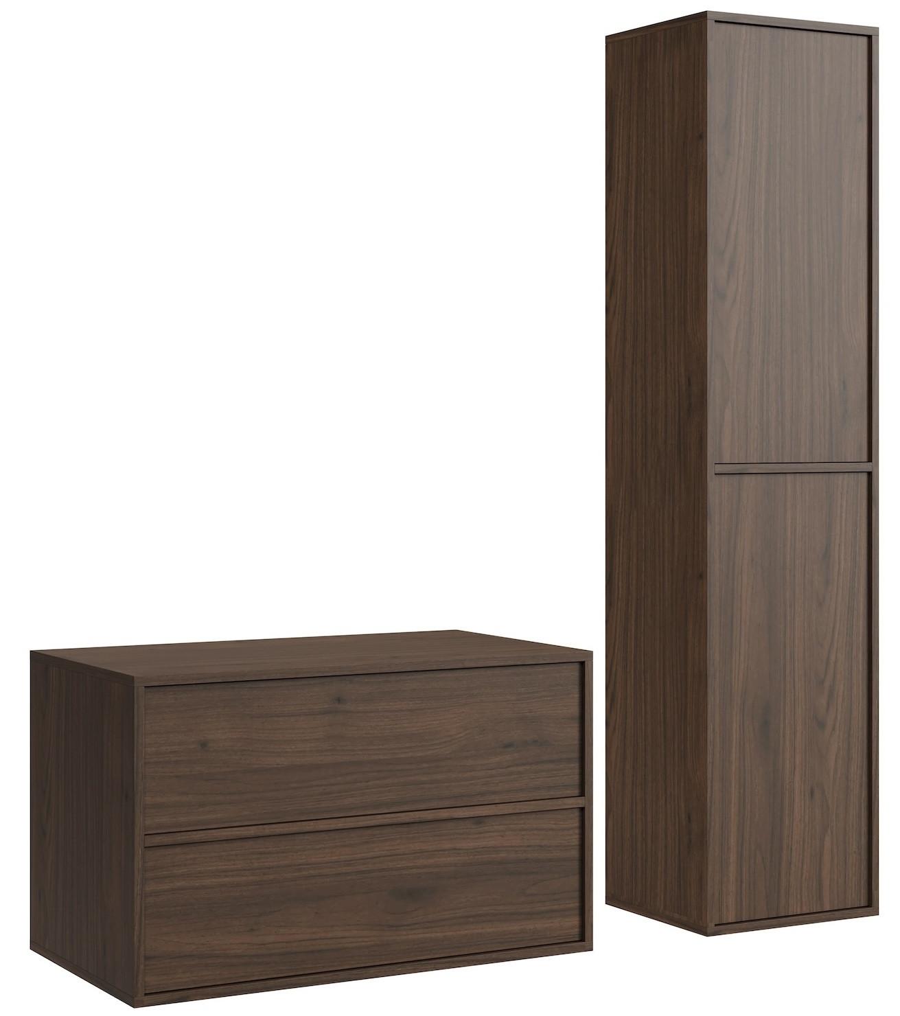 BADMÖBEL-SET Mali 80 cm Walnuss Braun - mit Hochschrank - 80 x 46 x 49 cm - Eichefarben/Walnussfarben, Holz (80/49/46cm) - Badplaats