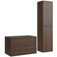 BADMÖBEL-SET Mali 80 cm Walnuss Braun - mit Hochschrank - 80 x 46 x 49 cm - Eichefarben/Walnussfarben, Holz (80/49/46cm) - Badplaats