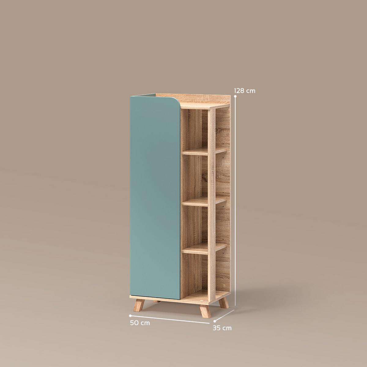 MIDISCHRANK Marano Blau-Grau 50 x 128 cm mit Tür und offenen Fächern - Blaugrau, Holzwerkstoff (50/128/35cm) - Livinity®