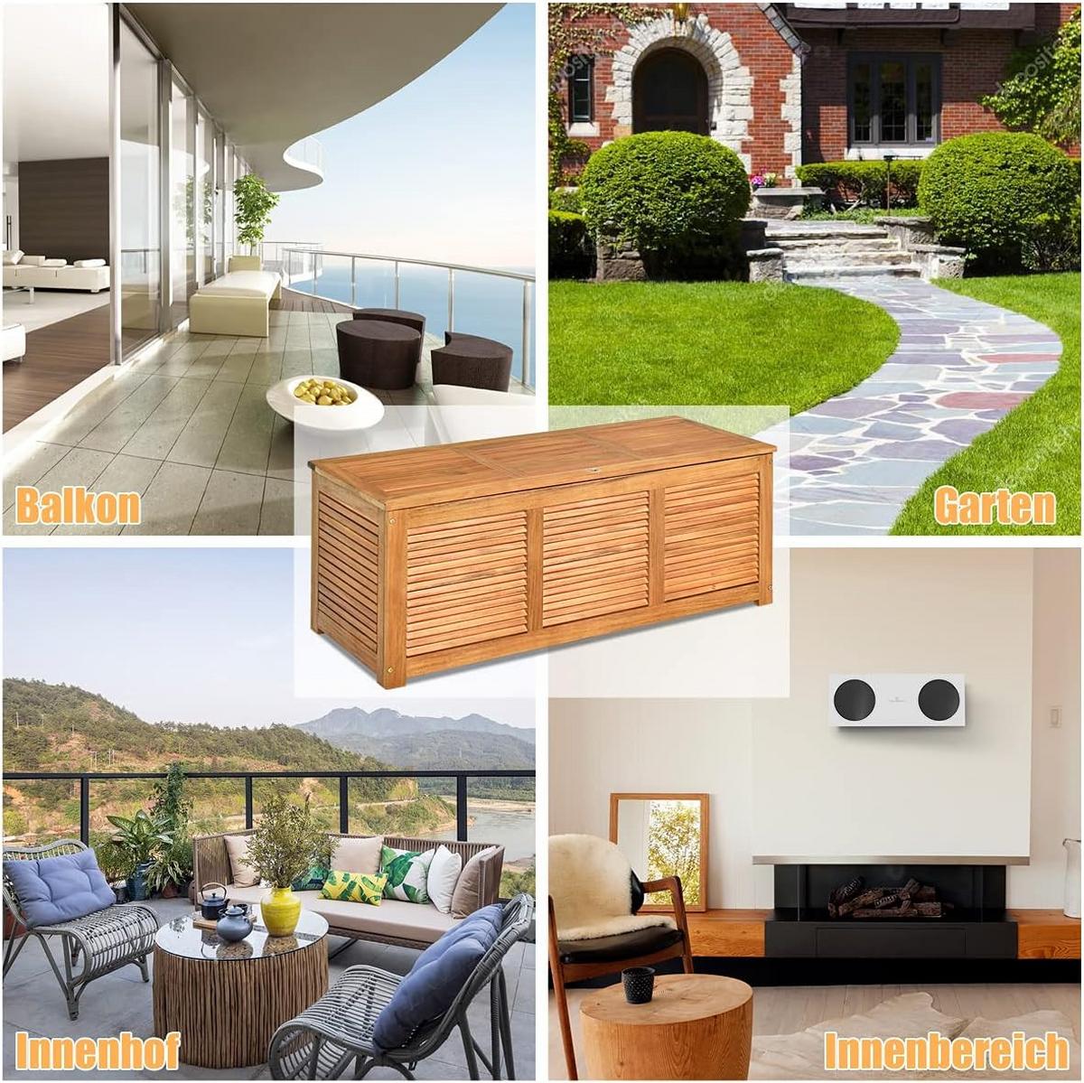 GARTENBOX Gartenbank Auflagenbox Holz - Naturfarben, Holz (120/45/45cm) - COSTWAY
