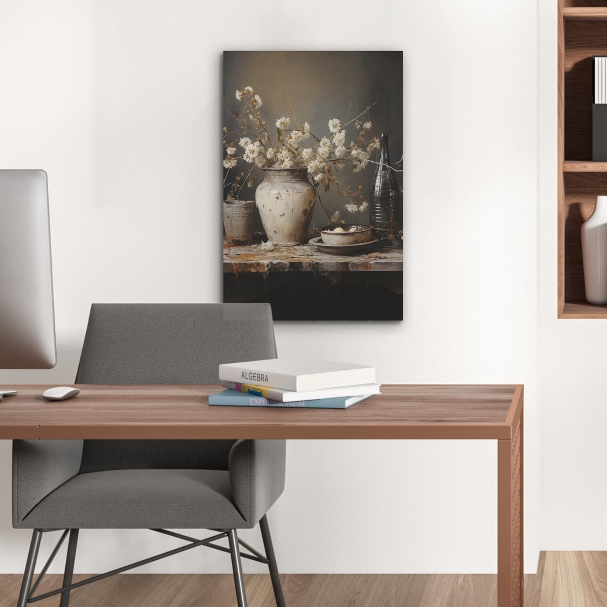 AKUSTIKBILD Stilleben - Blumen - Blumenstrauß - Vase - Wein Kunstdruck Schlafzimmer 50x70 cm - Schwarz, Kunststoff (50/70/0.9cm) - MuchoWow