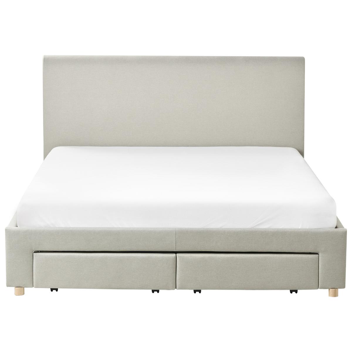 BETT mit Schubladen 160/200 cm Stoff Hellbraun Soutrin - Hellbraun, Textil (160/200cm) - Beliani