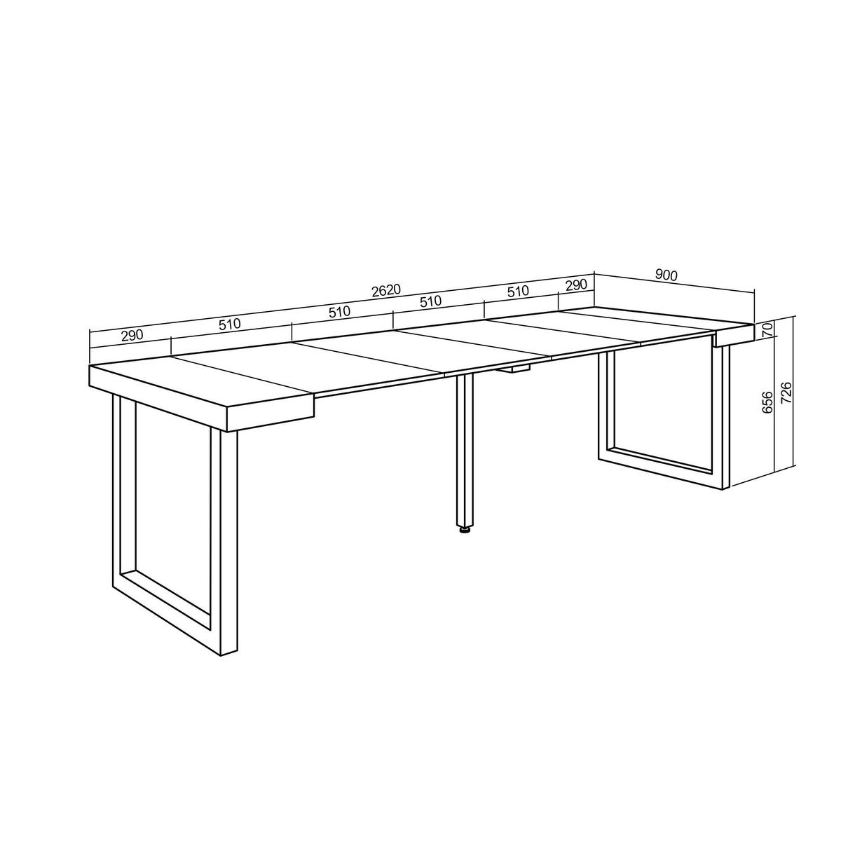 KONSOLENTISCH ausziehbar 58 bis 262cm, für 12 Gäste, eiche weiß, 90/58/73cm - Eichefarben/Weiß, Holzwerkstoff (90/262/73cm) - Skraut Home