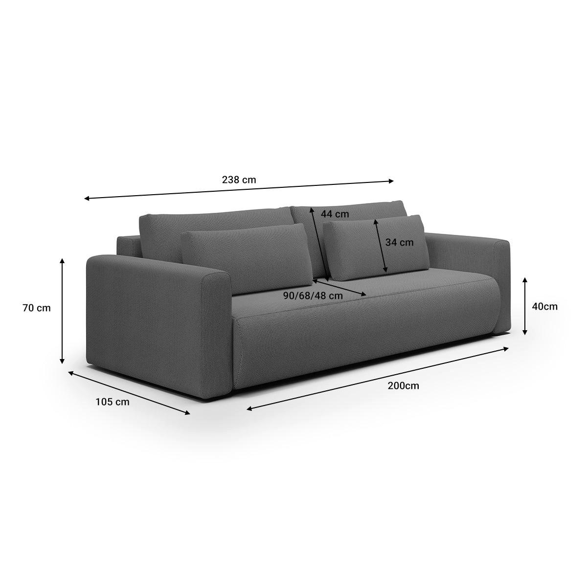 SOFA Evy 3 Sitzplätze Grau - Grau, Holz (238/82/105cm) - Petits-meubles