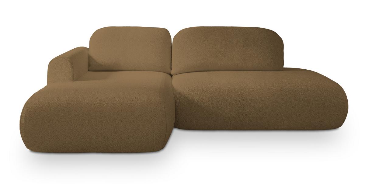 ECKSOFA NUVIRA L-S Orange Boucle-Stoff mit Schlaffunktion - Orange, Holz (279/158cm) - MASSENO