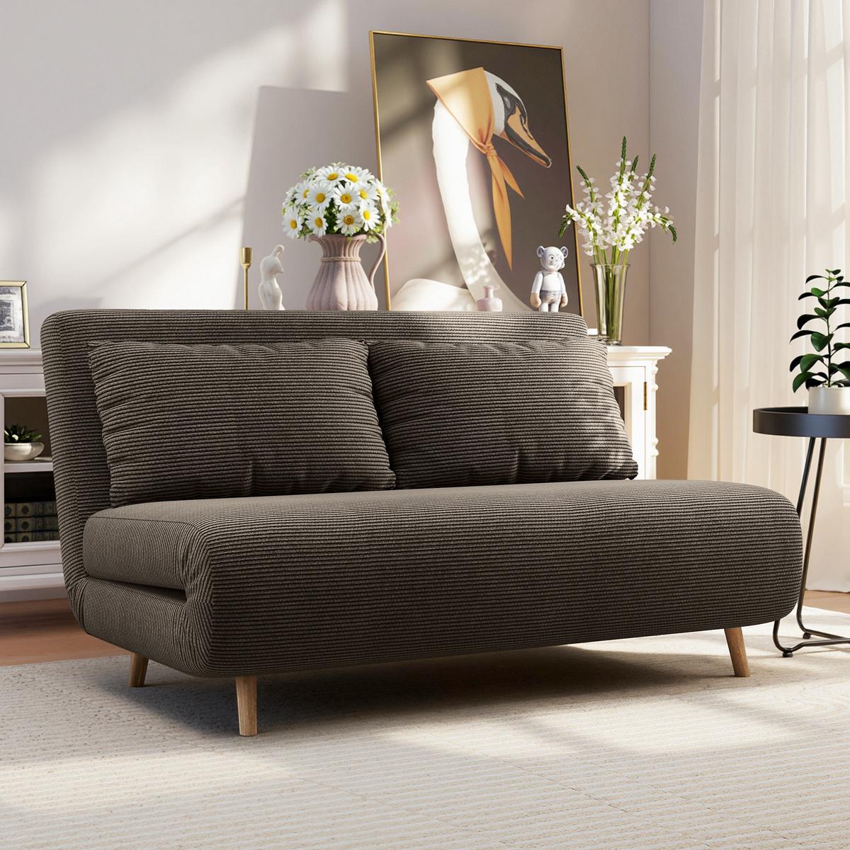 SCHLAFSOFA Polyester Buchenholz Kaffee-Braun - Buchefarben/Braun, Buchenholz/Textil (90/81/141cm) - HOMCOM