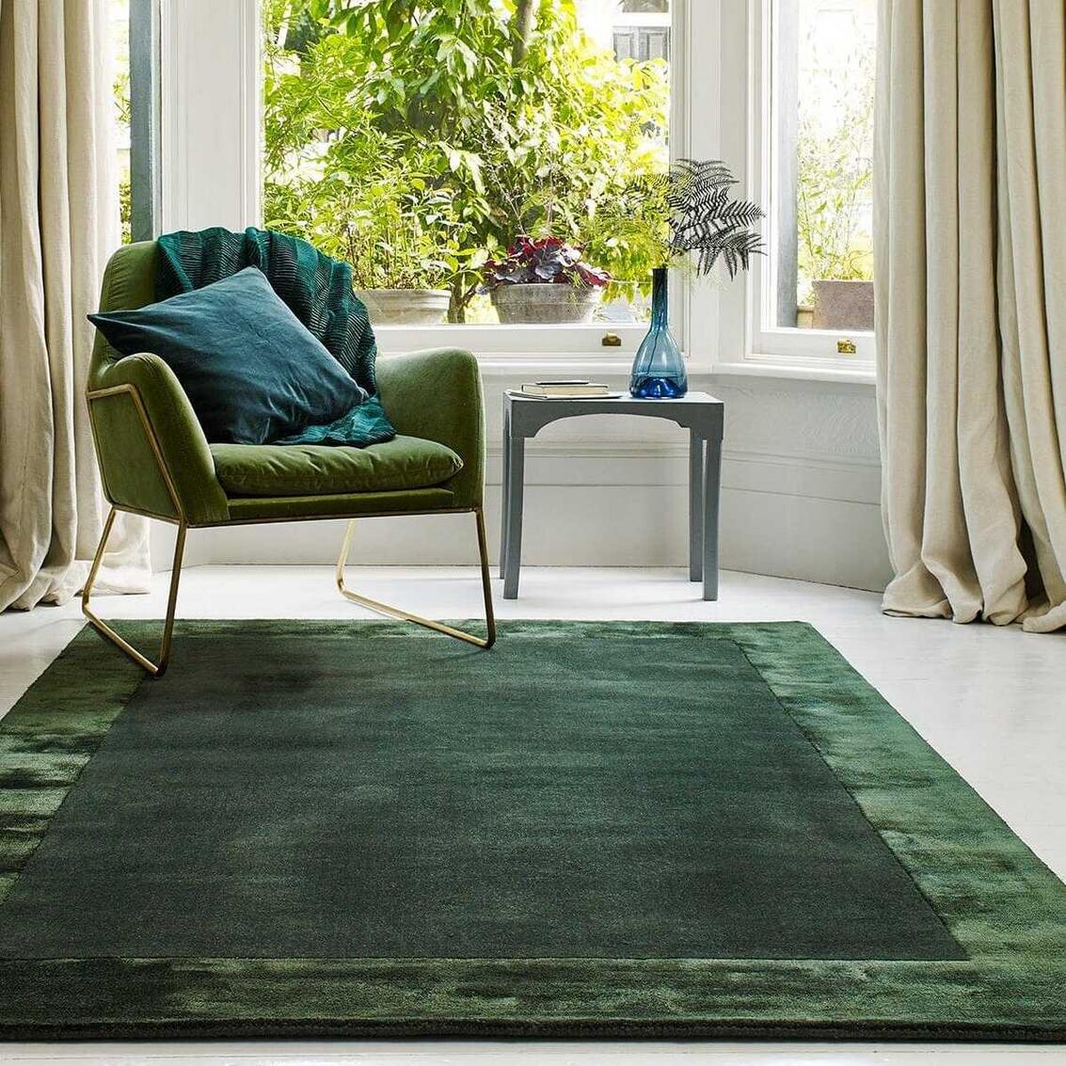 WOLLTEPPICH handgewebt TYNE, mit Bordüre, Grün, 200 x 290 cm - Grün, Textil (200/290cm) - KADIMA DESIGN