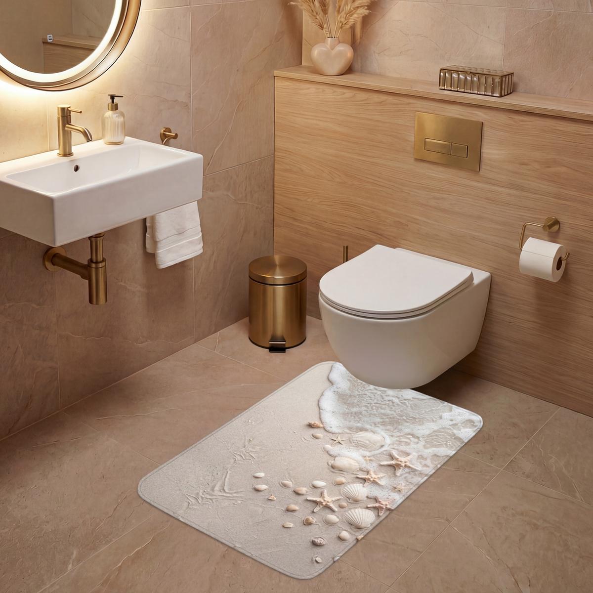 WC-VORLEGER Muscheln - Seesterne - Strand Toilettenvorleger 60x90 cm - Sandfarben, Textil (60/1cm) - OnlyWow