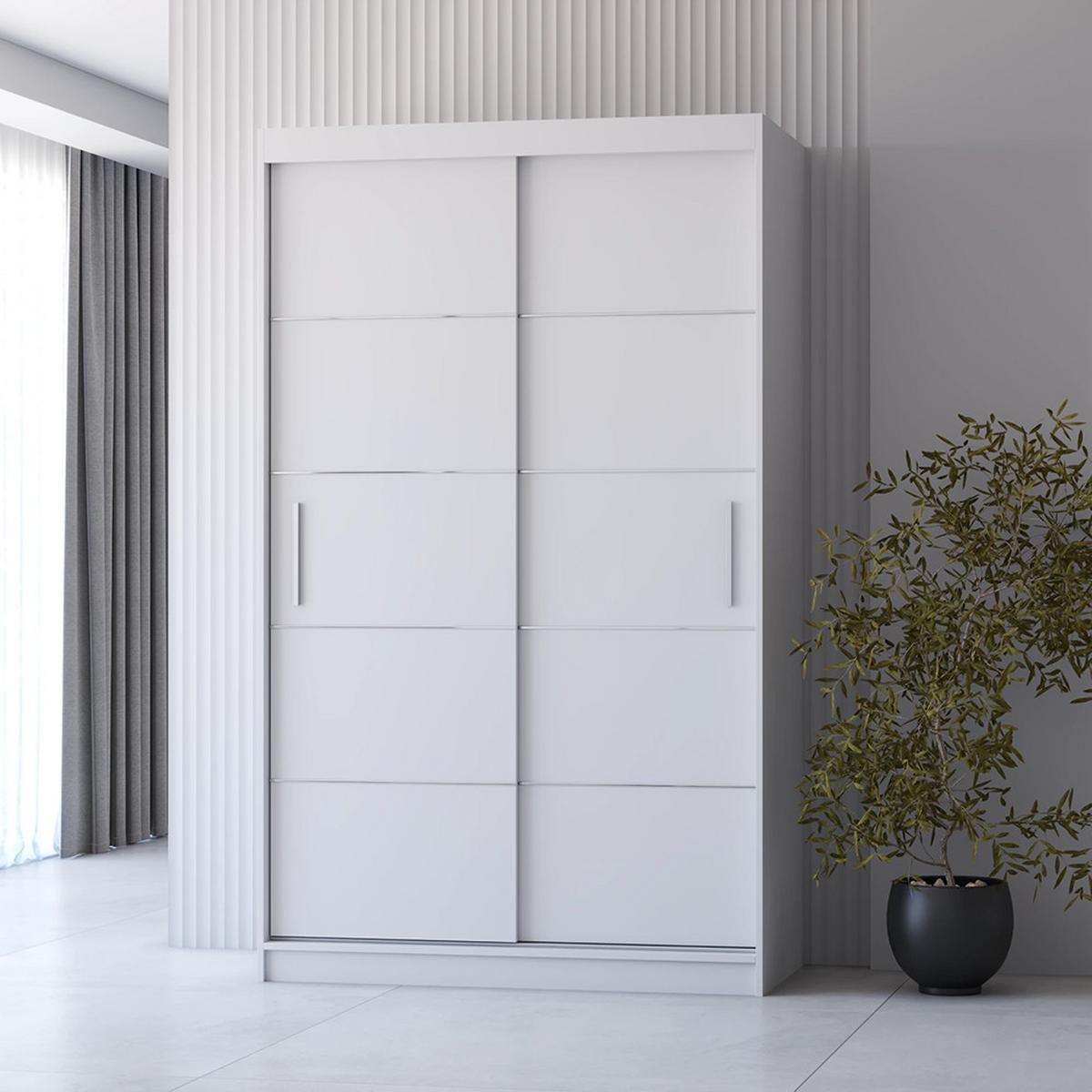 SCHWEBETÜRENSCHRANK Neomi 06 ohne Spiegel Weiß/Weiß 120 cm - Weiß, Holz (120/200/61cm) - imoebel24