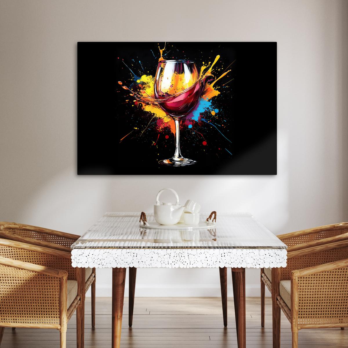LEINWANDBILD Wein - Glas - Graffiti - Getränk - Rot - Farbe Wohnzimmer Groß 120x80 cm - Weinrot, Textil (120/80cm) - MuchoWow
