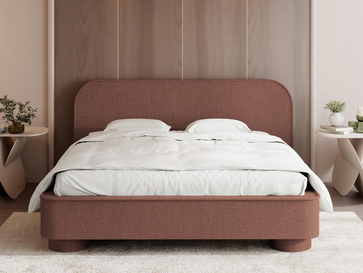 POLSTERBETT Aurora mit Bettkasten, Lattenrost & gepolsterten Füßen in Terrakotta Chenille 200x200 cm - Birkefarben/Terracotta, Holzwerkstoff/Textil (200/200cm) - WFL GROUP