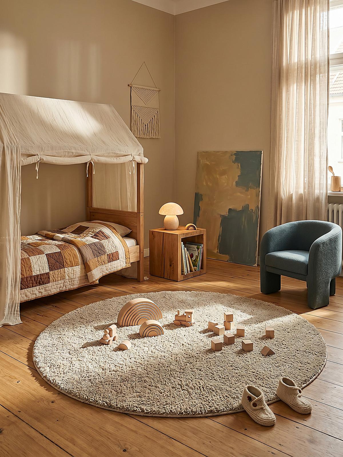 TEPPICH LYNE, einfarbig, Beige, Ø 133 cm - Beige, Textil (133/133cm) - KADIMA DESIGN