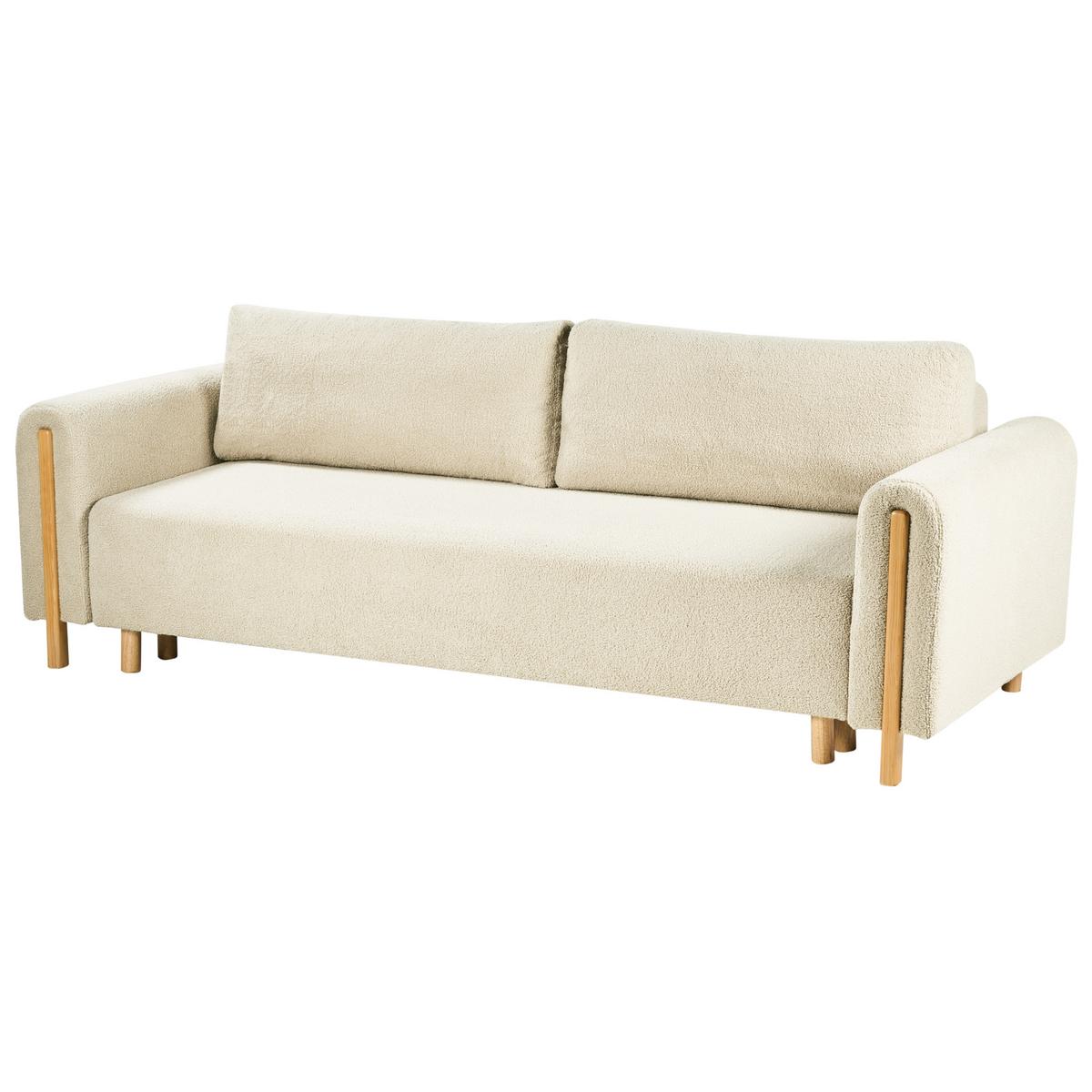 SCHLAFSOFA 3-Sitzer Bouclé Cremeweiß mit Stauraum Kvam - Creme, Textil (242/85/99cm) - Beliani