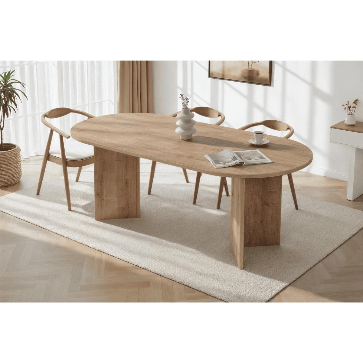 ESSTISCH mit ovaler Tischplatte L200 cm 90/200/75 cm - Eichefarben, Holzwerkstoff (96/90/75cm) - Calicosy