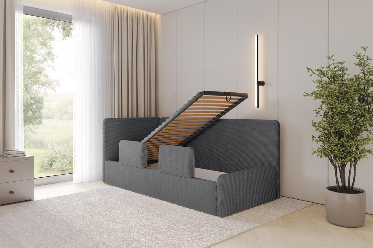 EINZELLBETT Jugendbett mit Bettkasten, Rechts - NORY 80x200 Dunkelgrau - Schieferfarben, Holzwerkstoff/Textil (80/200cm) - ALTDECOR