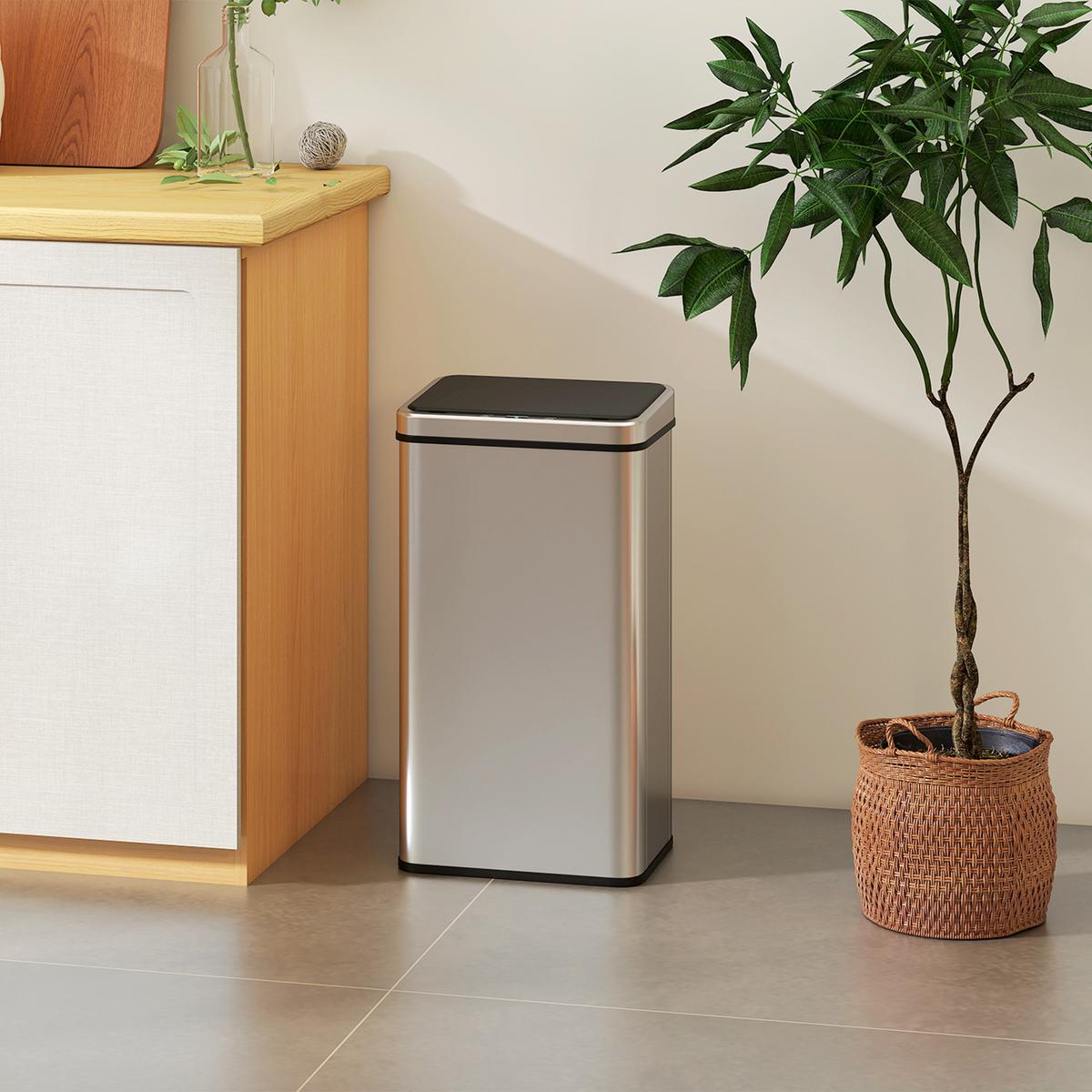 ELEKTRISCHER MÜLLEIMER 50l aus ABS 430 Edelstahl Silber - Silberfarben, Metall (26/67/35.5cm) - HOMCOM