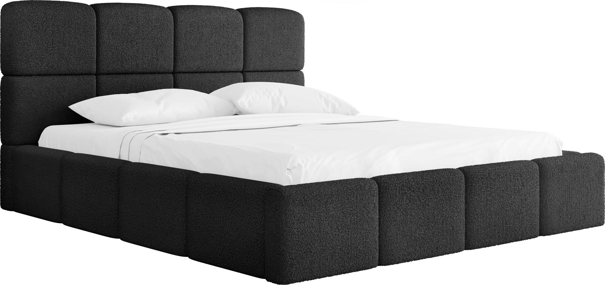 POLSTERBETT Tivio mit Bettkasten, Schwarz Boucle 120x200 cm - Birkefarben/Schwarz, Holzwerkstoff/Kunststoff (120/200cm) - WFL GROUP