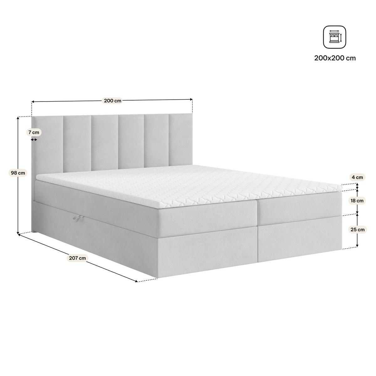 BOXBETT MERIL 200x200 cm mit Matratze und Topper, H2+H3 - Beige - Beige, Holz (200/200cm) - MASSENO