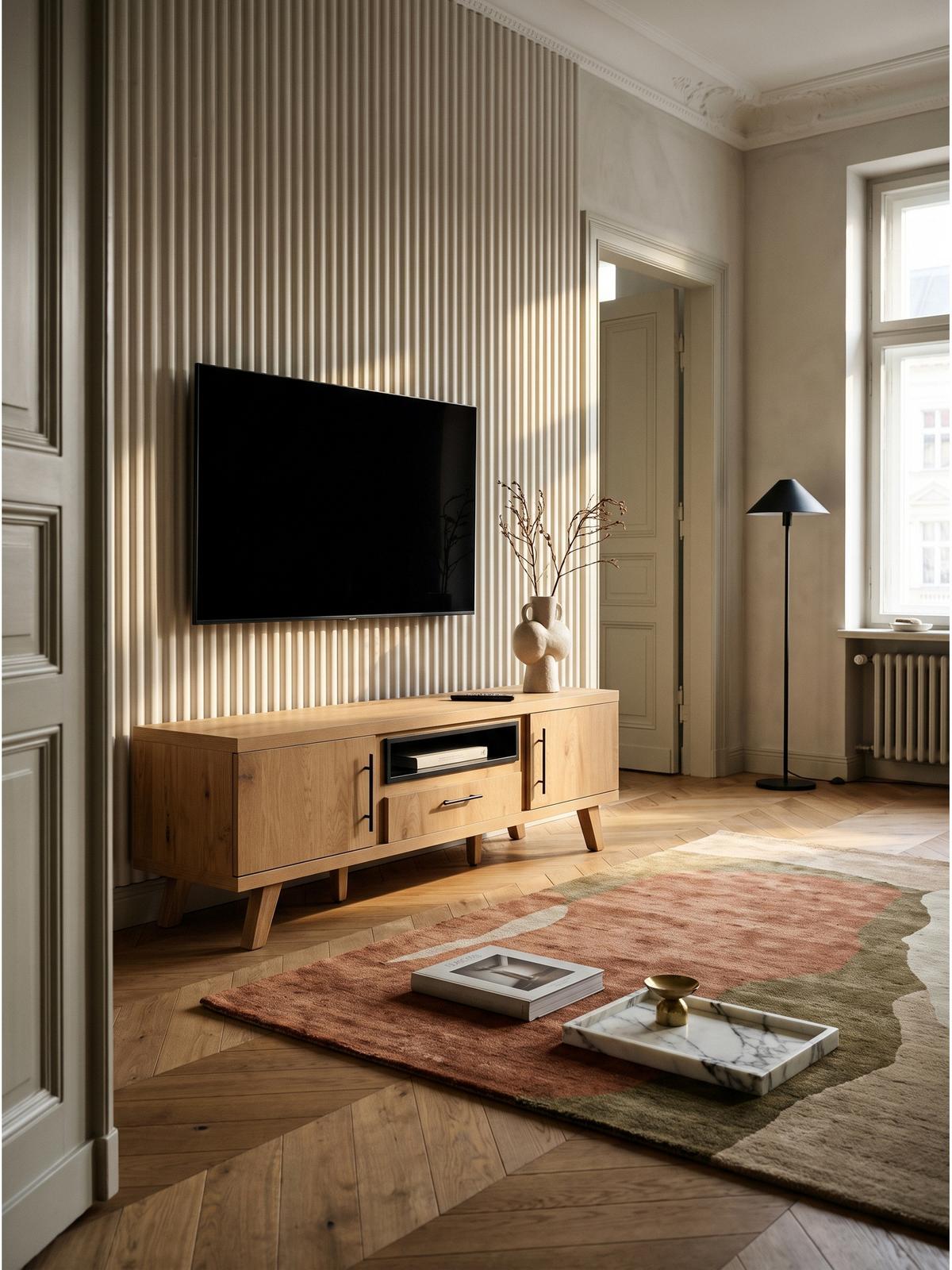 LOWBOARD BASSANO, MDF, in Eichenoptik, mit Ablagen, 150 x 40 x 51,8 cm - Hellbraun/Braun, Eichenholz/Holzwerkstoff (150/51.8/40cm) - KADIMA DESIGN