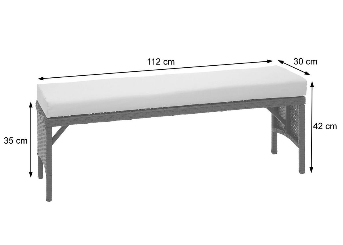 POLY-RATTAN SITZBANK Schwarz - Schwarz, Kunststoff (112/35/30cm) - MCW