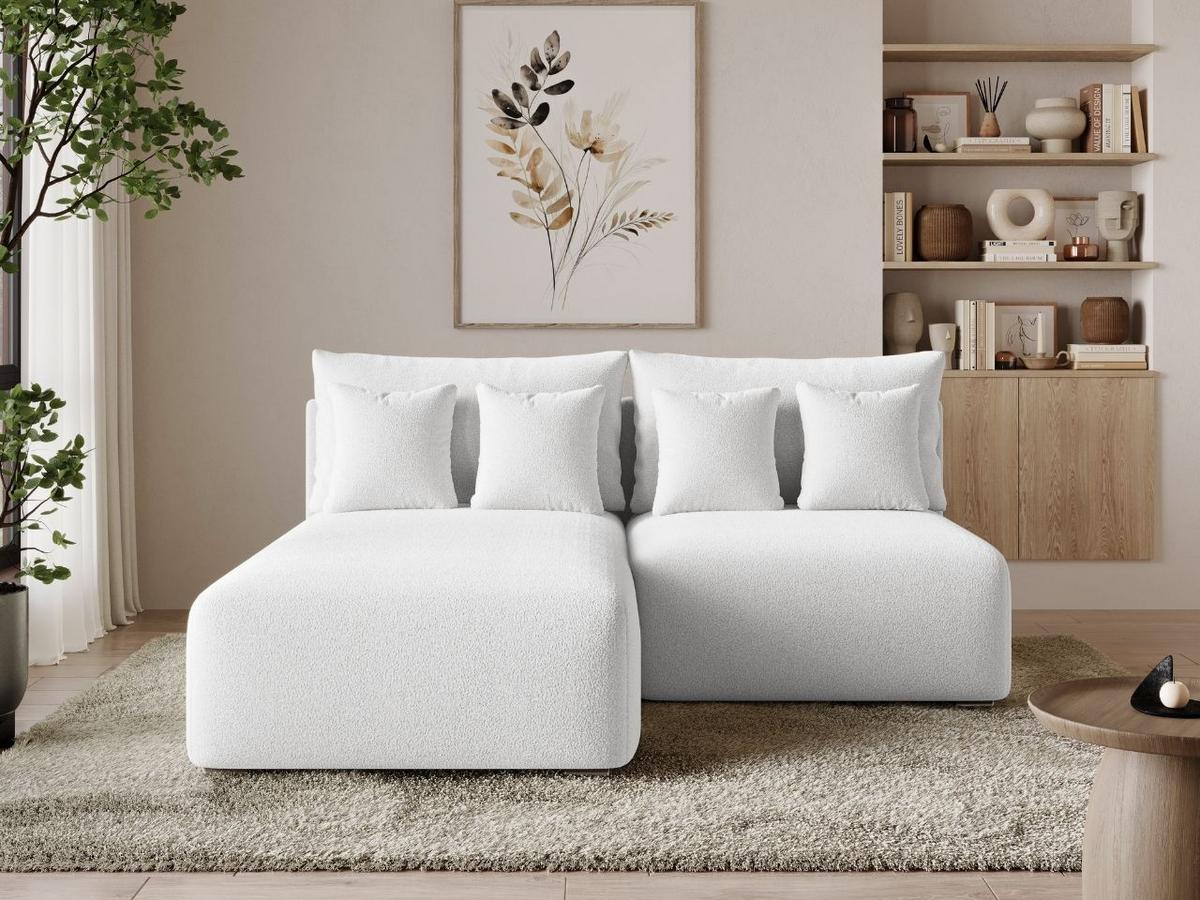 ECKSOFA Ronni Bouclé-Stoff Weiß Links - Weiß, Holz/Textil (206/190cm) - Graingold