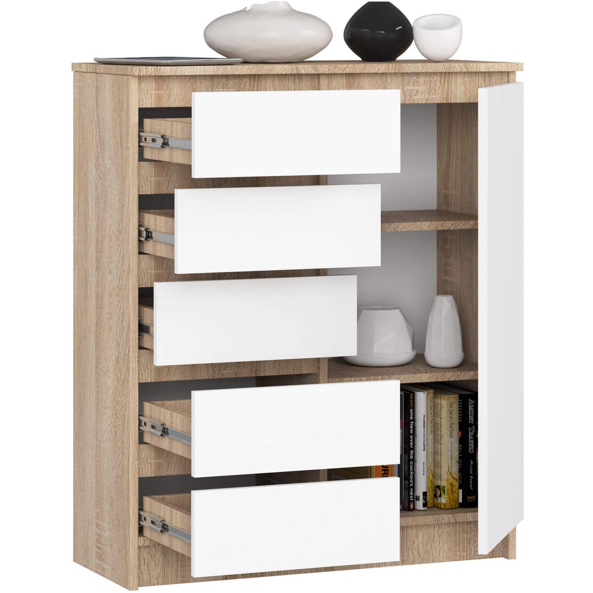 KOMMODE Eiche Sonoma, Weiß 97/80/35 - Weiß, Holzwerkstoff (80/97/35cm) - RAUMHIRSCH FURNITURE