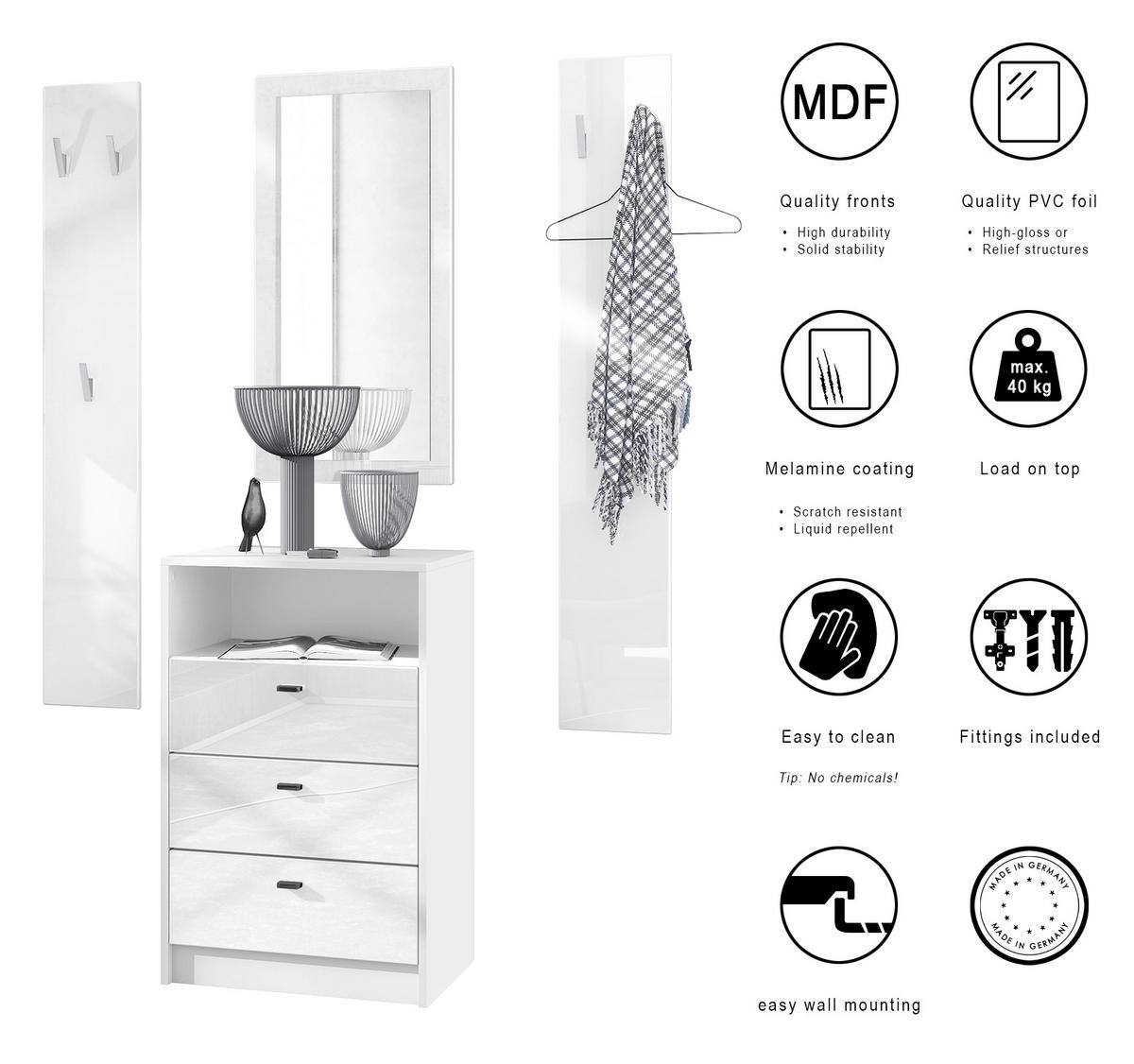 GARDEROBE Pino Grau Hochglanz - Grau, Holzwerkstoff (135/190/36cm) - Vladon