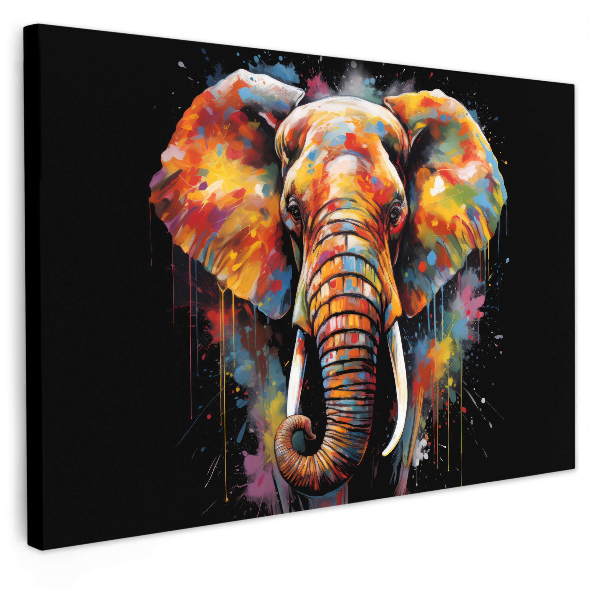 LEINWANDBILD Elefant - Graffiti - Schwarz - Tiere - Farben XXL 150x100 cm - Schwarz, Textil (150/100cm) - MuchoWow