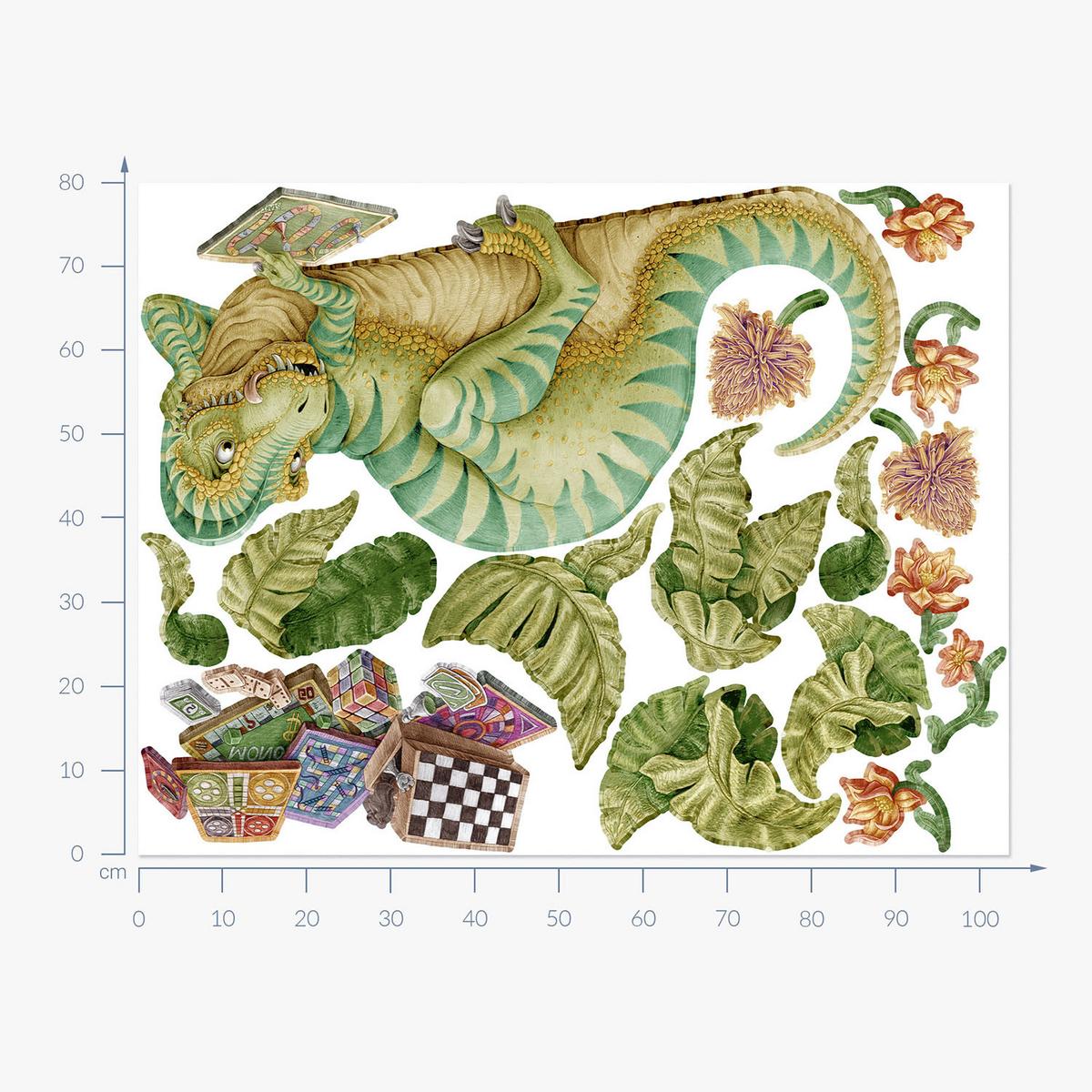 WANDAUFKLEBER 80x103cm - Dino mit einem Brettspiel - Multicolor, Kunststoff (80/103/0.1cm) - Wallfluent