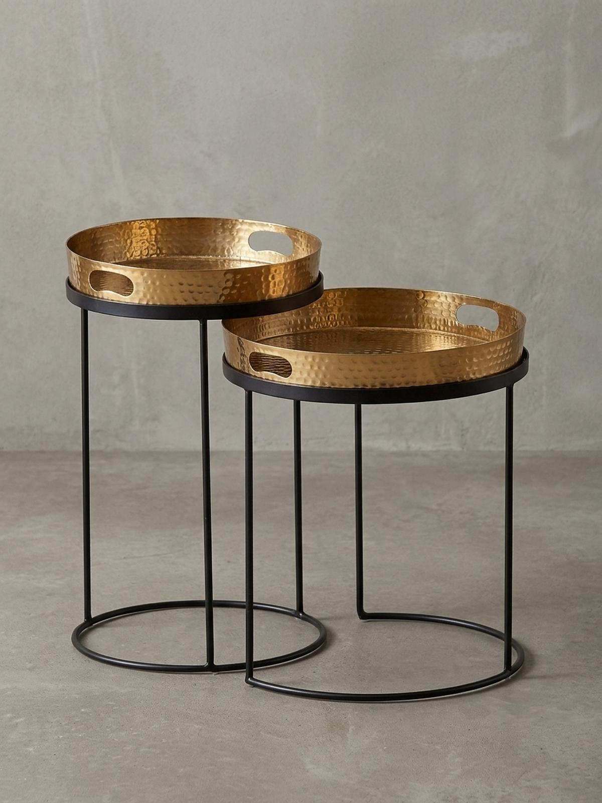 BEISTELLTISCH Aluminium Stahl Hammerstruktur Abnehmbare Platte NERA, Gold 38x38x45 cm - Goldfarben/Schwarz, Metall (38/38/45cm) - KADIMA DESIGN