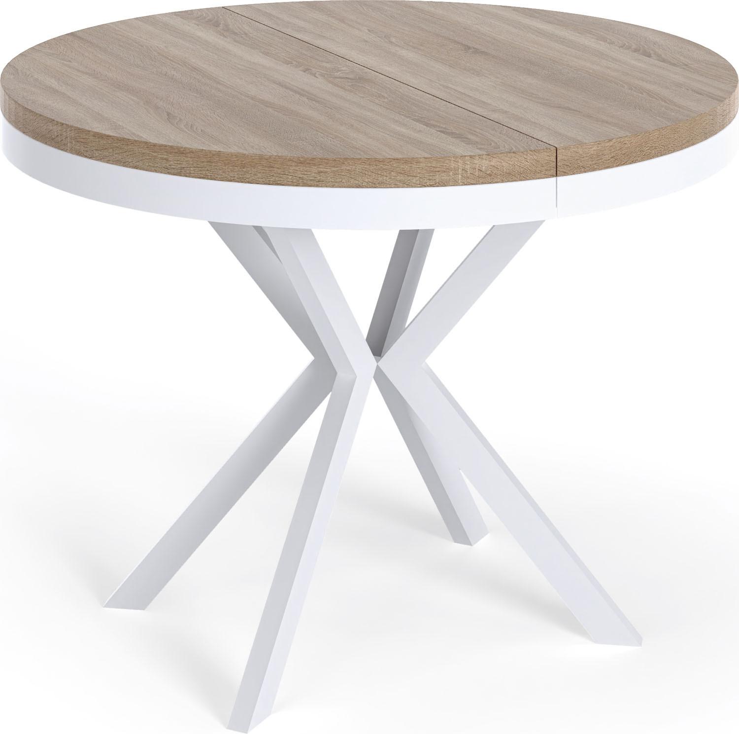 ESSTISCH Cloud runder ausziehbarer, Sonoma Eiche 90-170/90/76 cm - Weiß/Sonoma Eiche, Holzwerkstoff/Metall (90/170/76cm) - WFL GROUP