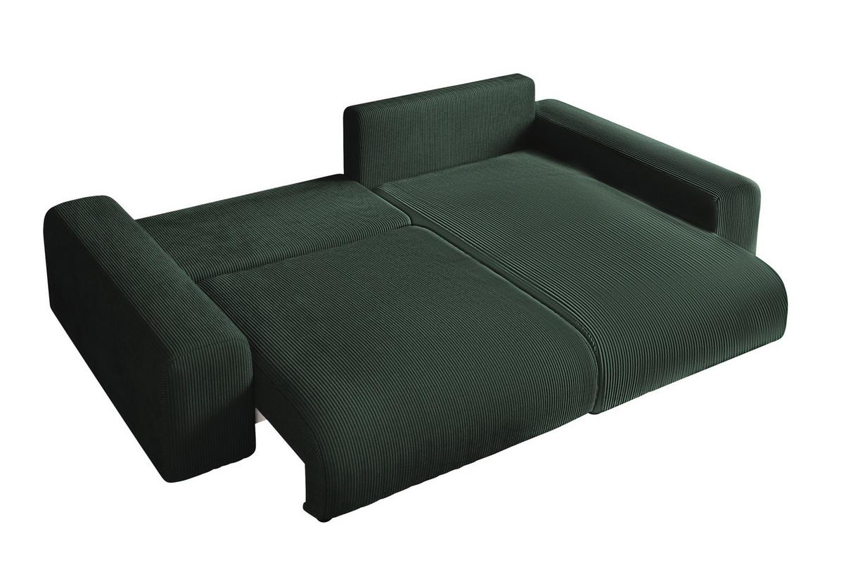 ECKSOFA mit Schlaffunktion, Bettkasten, Wellenunterfederung, seitenverkehrt montierbar B255/T165/H84 cm, Liegefl. 148x196 cm, Cord Grün / 21005 - Schwarz/Grün, Kunststoff/Textil (255/165cm) - luma-home