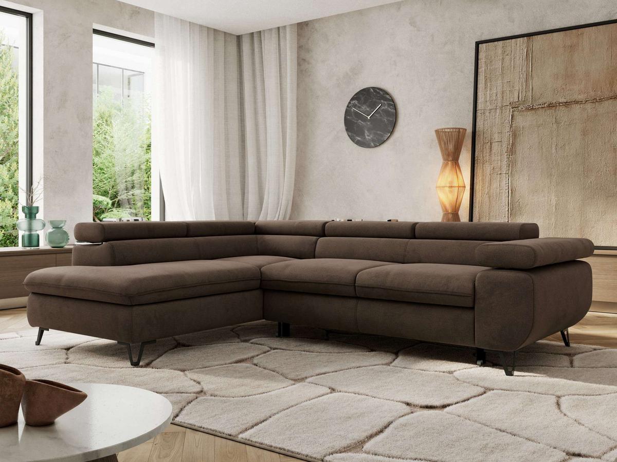 ECKSOFA PABLO L Braun Velvet - Links Seite - Schwarz/Braun, Textil/Metall (208/273cm) - MKS