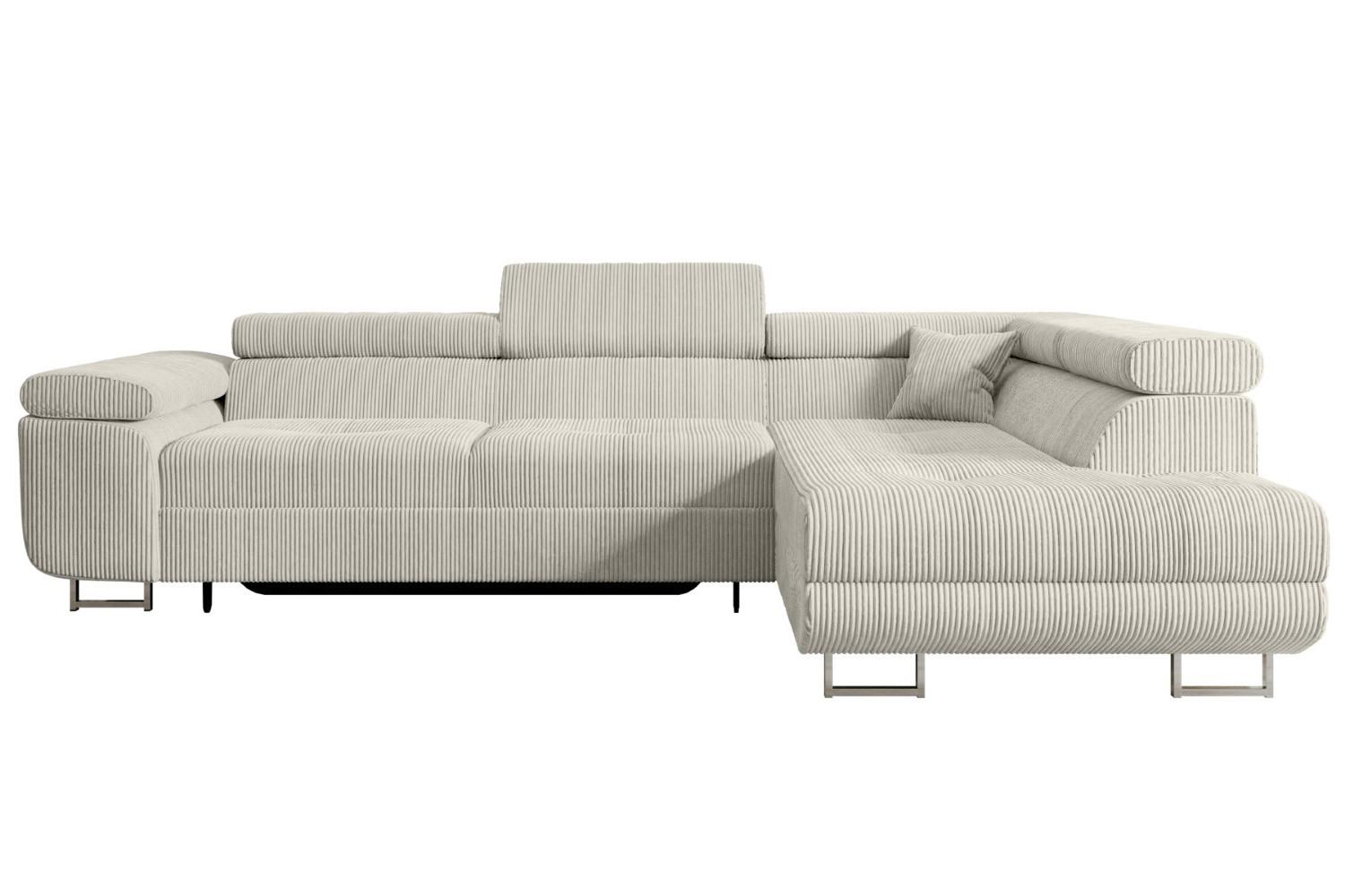 ECKSOFA mit Schlaffunktion und Bettkasten GUSA-L 272x202x107 cm Creme Cord - Silberfarben/Hellgrau, Holzwerkstoff/Textil (272/202cm) - ALTDECOR