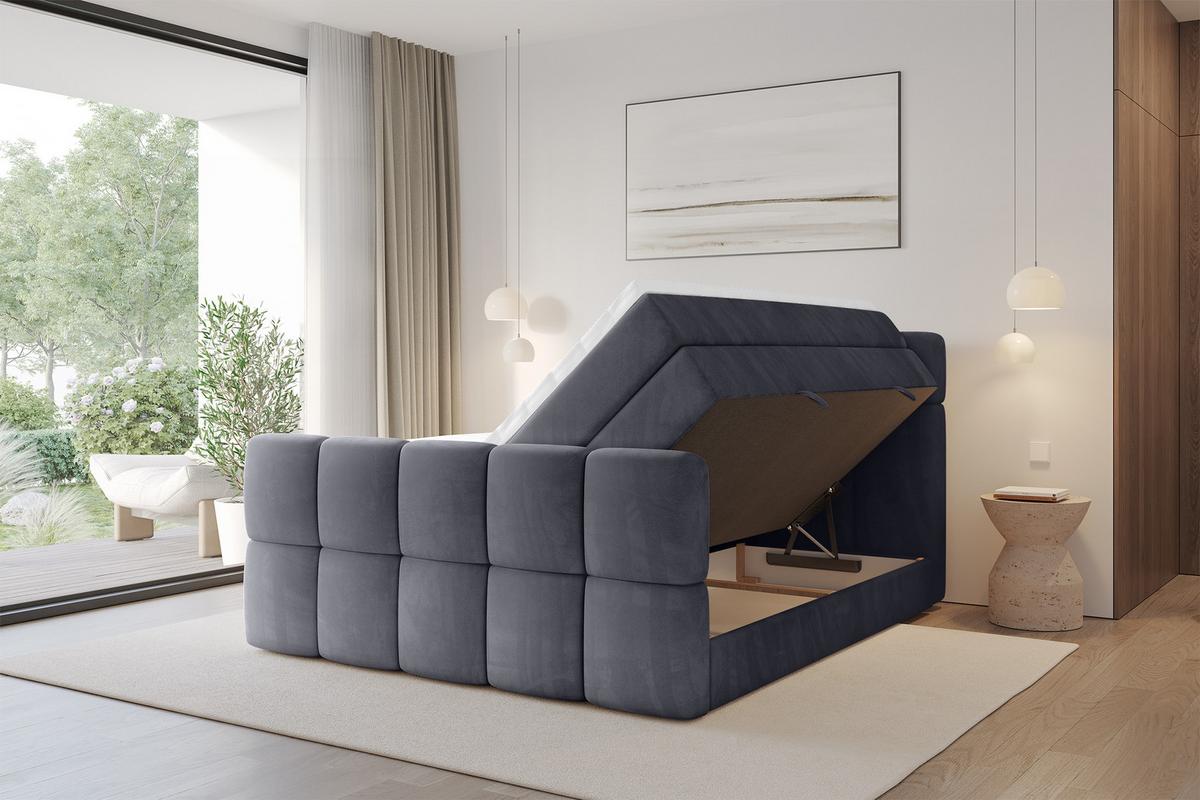 BOXBETT mit Matratze H3/H4 - FAMA-Z KING - 120x200 cm Dunkelgrau Casablanca - Dunkelgrau, Holzwerkstoff (120/200cm) - ALTDECOR