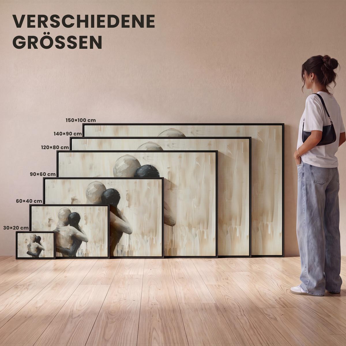 LEINWAND Bilder mit Rahmen - Abstrakt - Liebe - Schwarz und weiß - Modern - 120x80 - Schwarz, Textil (120/80cm) - MuchoWow