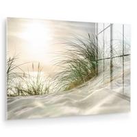 ACRYLGLASBILD Dünen mit Strandhafer in der Sonne des Nationalparks Schleswig-Holsteinisches Wattenmeer Wandbild Schlafzimmer 120x80 cm - Creme, Glas (120/80cm) - MuchoWow