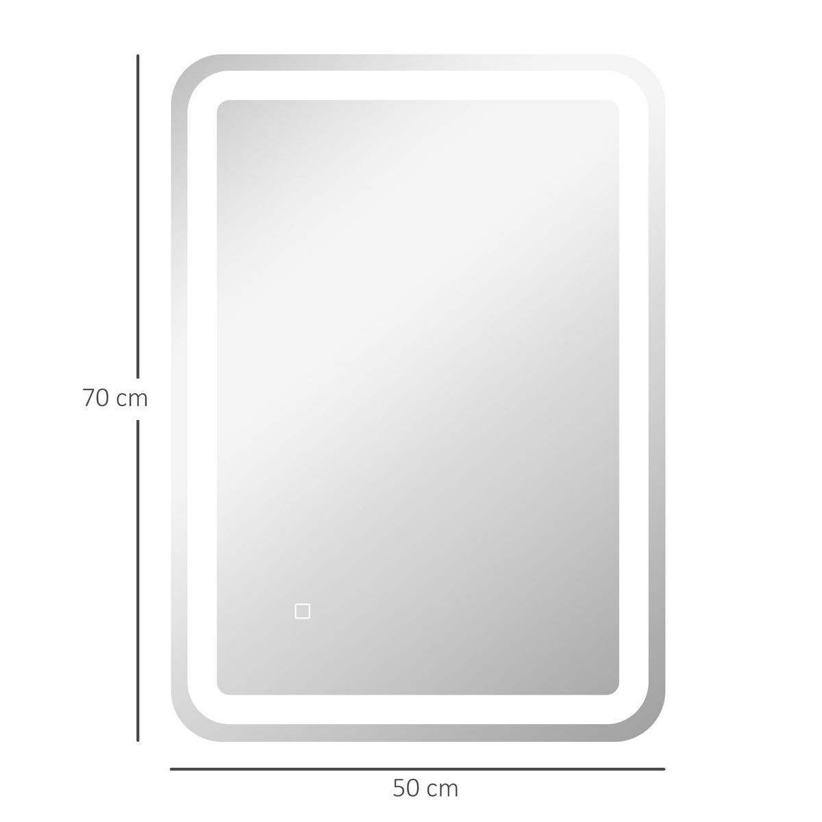 BADSPIEGEL, 50 x 70 cm LED Badezimmerspiegel mit 3 Lichtfarben, Touch-Schalter - Silberfarben, Glas (50/4/70cm) - HOMCOM