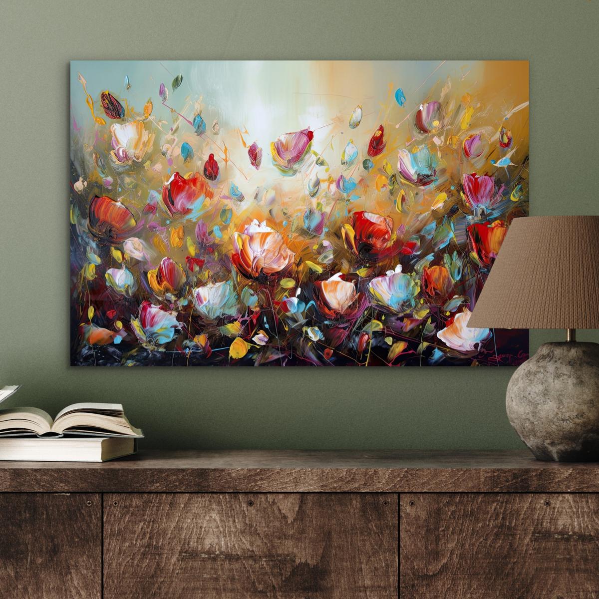 METALLBILD Blumen - Kunst - Natur - Ölgemälde Wandbild 60x40 cm - Multicolor, Metall (60/40cm) - MuchoWow