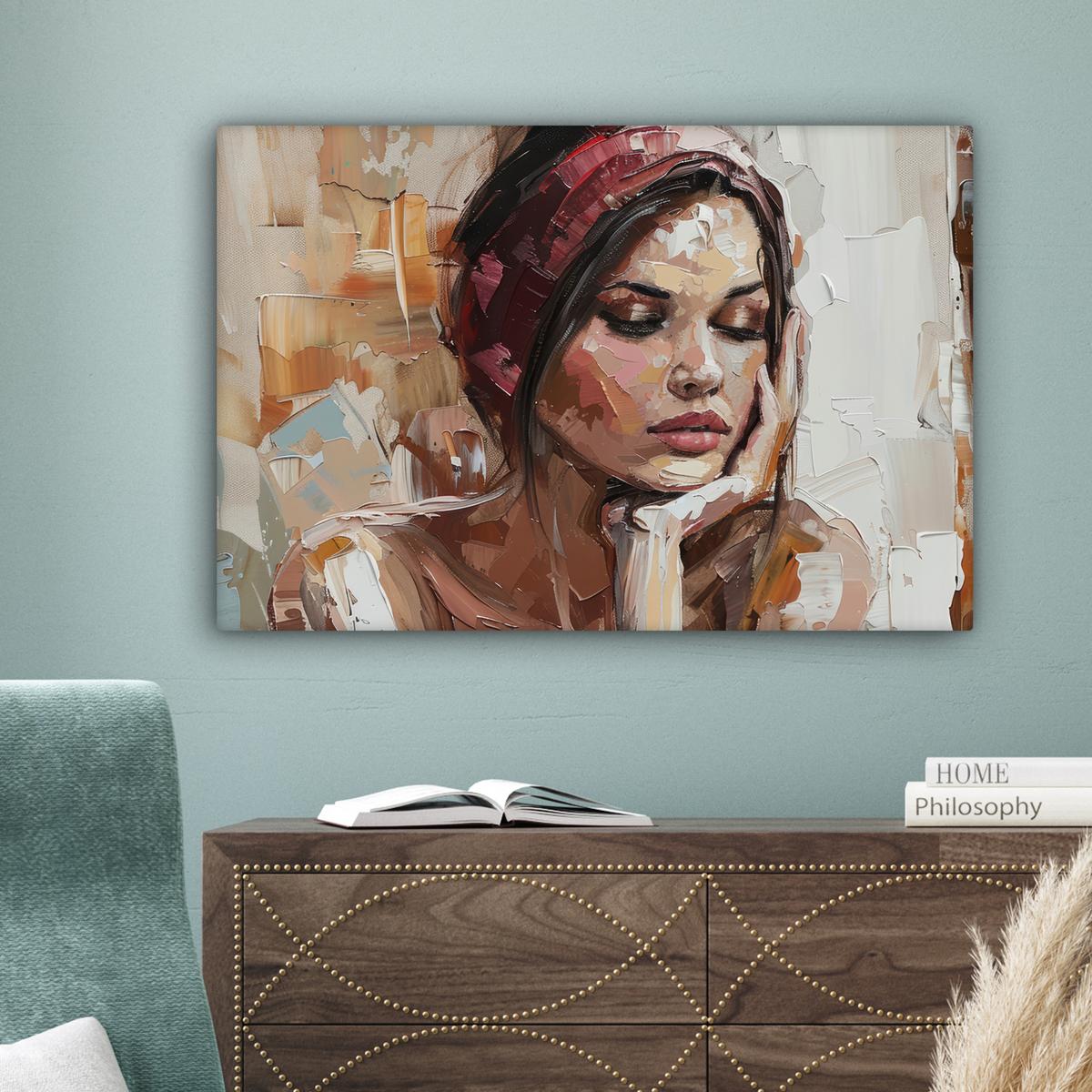 LEINWANDBILD Frau - Lackierung - Porträt - Modern Gemälde 60x40 cm - Altrosa, Textil (60/40cm) - MuchoWow