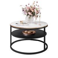 COREIL runder Couchtisch mit Ablage hochglanz Schwarz / Weiß hochglanz - Weiß Hochglanz/Schwarz, Holzwerkstoff (70/70/49cm) - Lookway