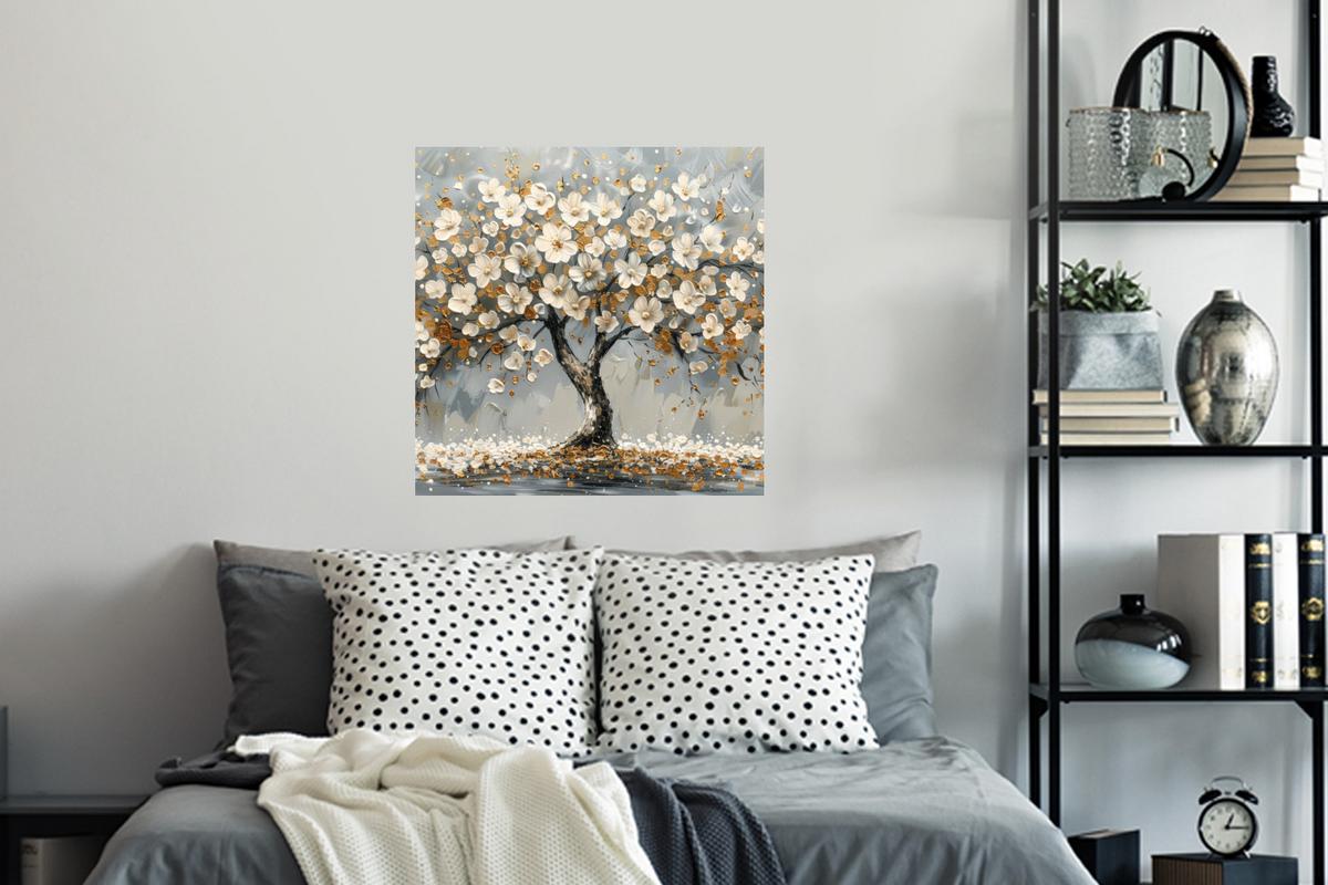 WANDTATTOO Baum - Blumen - Weiß - Natur - Kunst Wanddeko 50x50 cm - Weiß, Kunststoff (50/50/0.1cm) - MuchoWow