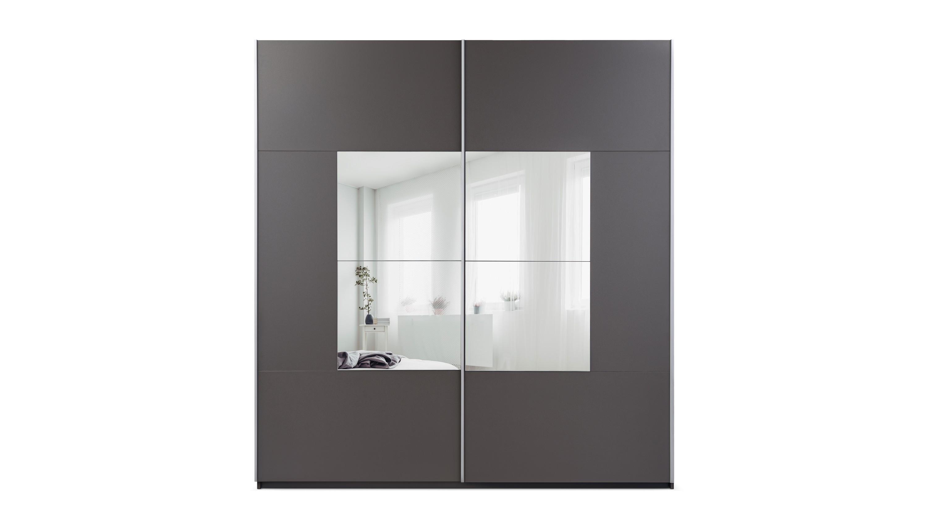 SCHWEBETÜRENSCHRANK DIANA 203/215/65 cm 2-türig mit Spiegel Graphitfarben - Graphitfarben, Holzwerkstoff (203/215/65cm) - MASSENO
