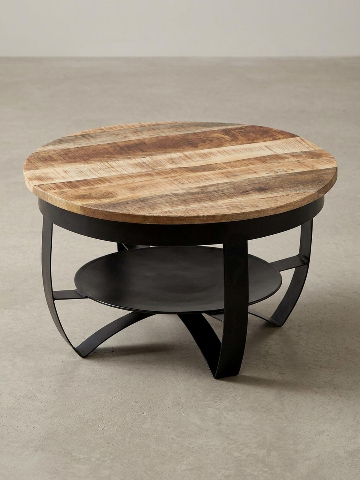 COUCHTISCH in Braun/Schwarz, Industrieller Stil, aus Recyceltem Mango-Massivholz - Schwarz, Holz/Metall (60/60/34cm) - KADIMA DESIGN