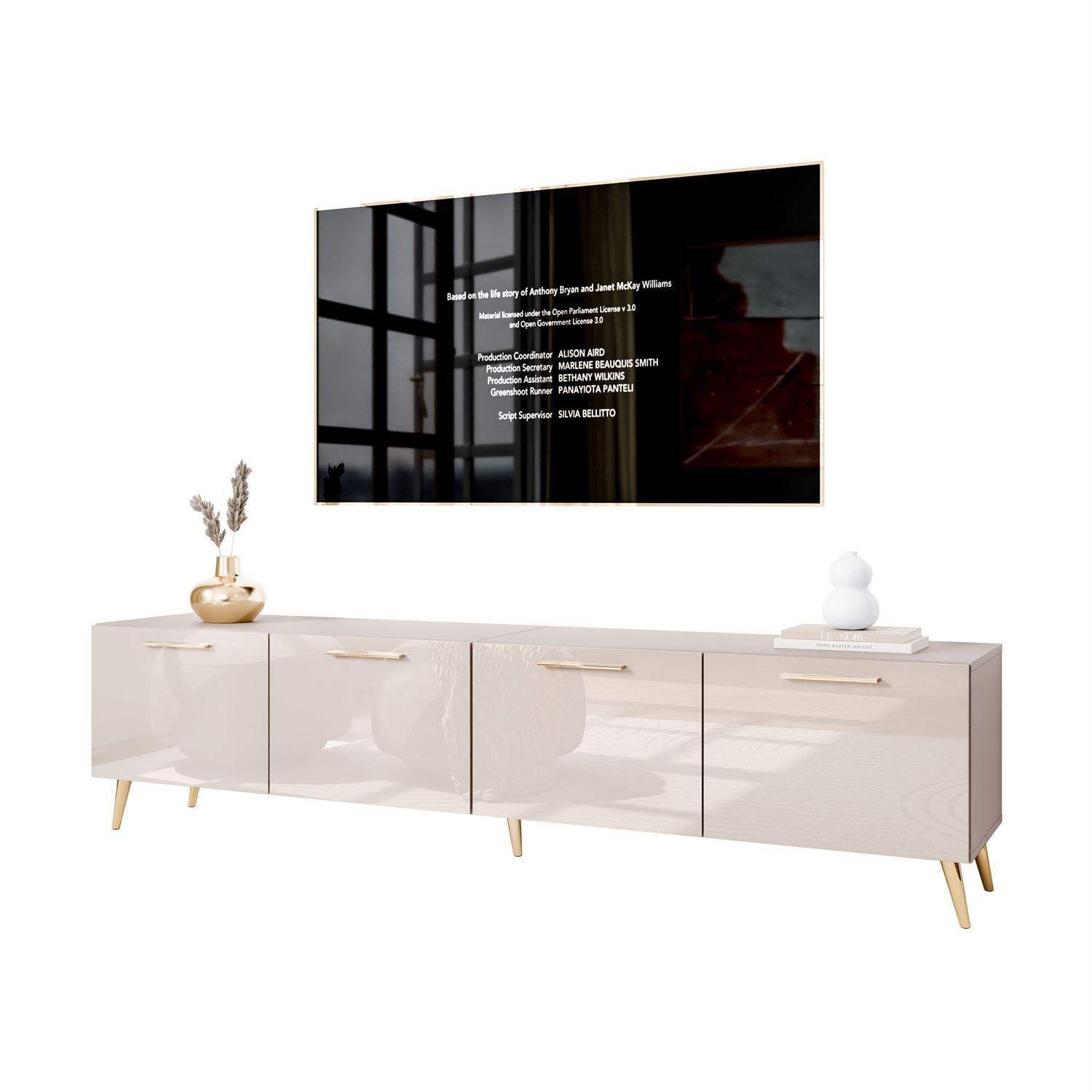 TV-ELEMENT AURA 200 KASCHMIR Hochglanz auf schrägen goldenen Beinen + LED - Kaschmir/Goldfarben, Holzwerkstoff (200/49/40cm) - Lookway