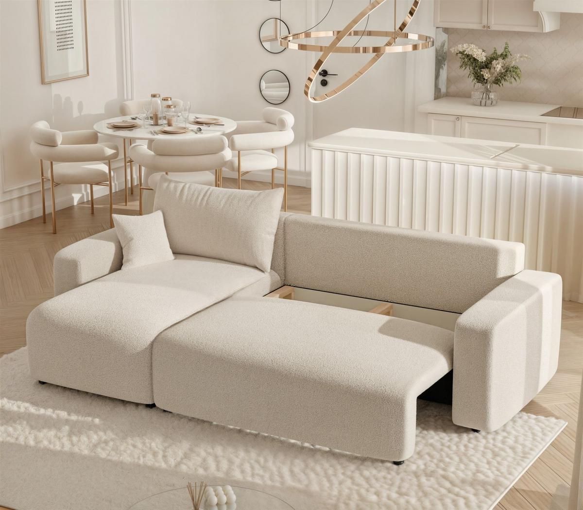 ECKSOFA Luna Mit Schlaffunktion - Beige, Holzwerkstoff/Textil (248/145cm) - Fun Möbel
