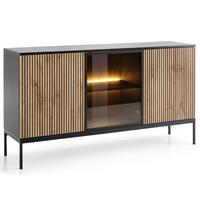 KOMMODE Graphit, Wotan Eichefarben 154/83/39 cm Deo - Eiche Wotan/Schwarz, Glas/Naturmaterialien (154/83/39cm) - Graingold