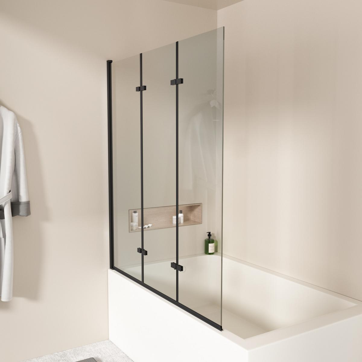 BADEWANNENAUFSATZ 3-teilig faltbar schwarz 130/140 cm - Schwarz, Glas (130/140cm) - EMKE