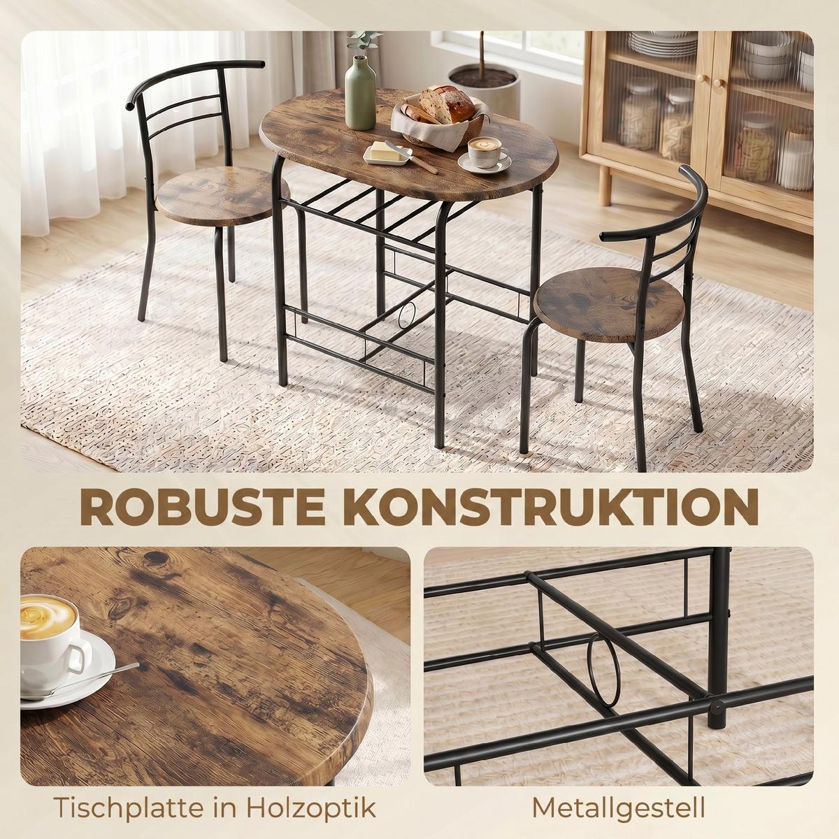 ESSGRUPPE MDF Metall Rustikal-Braun - Schwarz/Braun, Holzwerkstoff/Metall (52/76/80cm) - HOMCOM