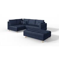 ECKSOFA MIT HOCKER Lorine Mikrofaser Dunkelblau - Hellbraun/Dunkelblau, Buchenholz/Textil (231/161cm) - S-Style Möbel